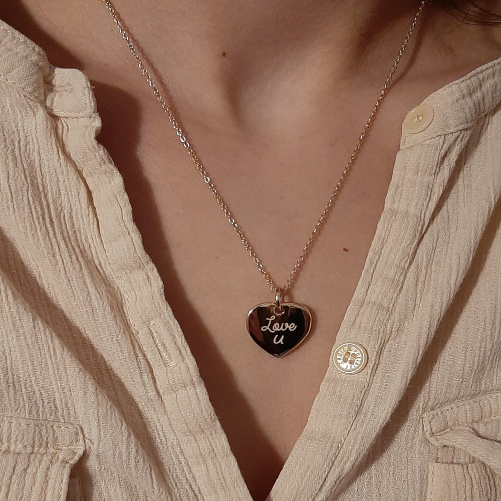 Collier Cœur Gravé  argent - doré